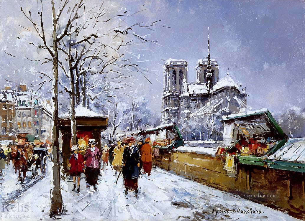 AB Buchhändler Notre Dame Winter Paris Ölgemälde